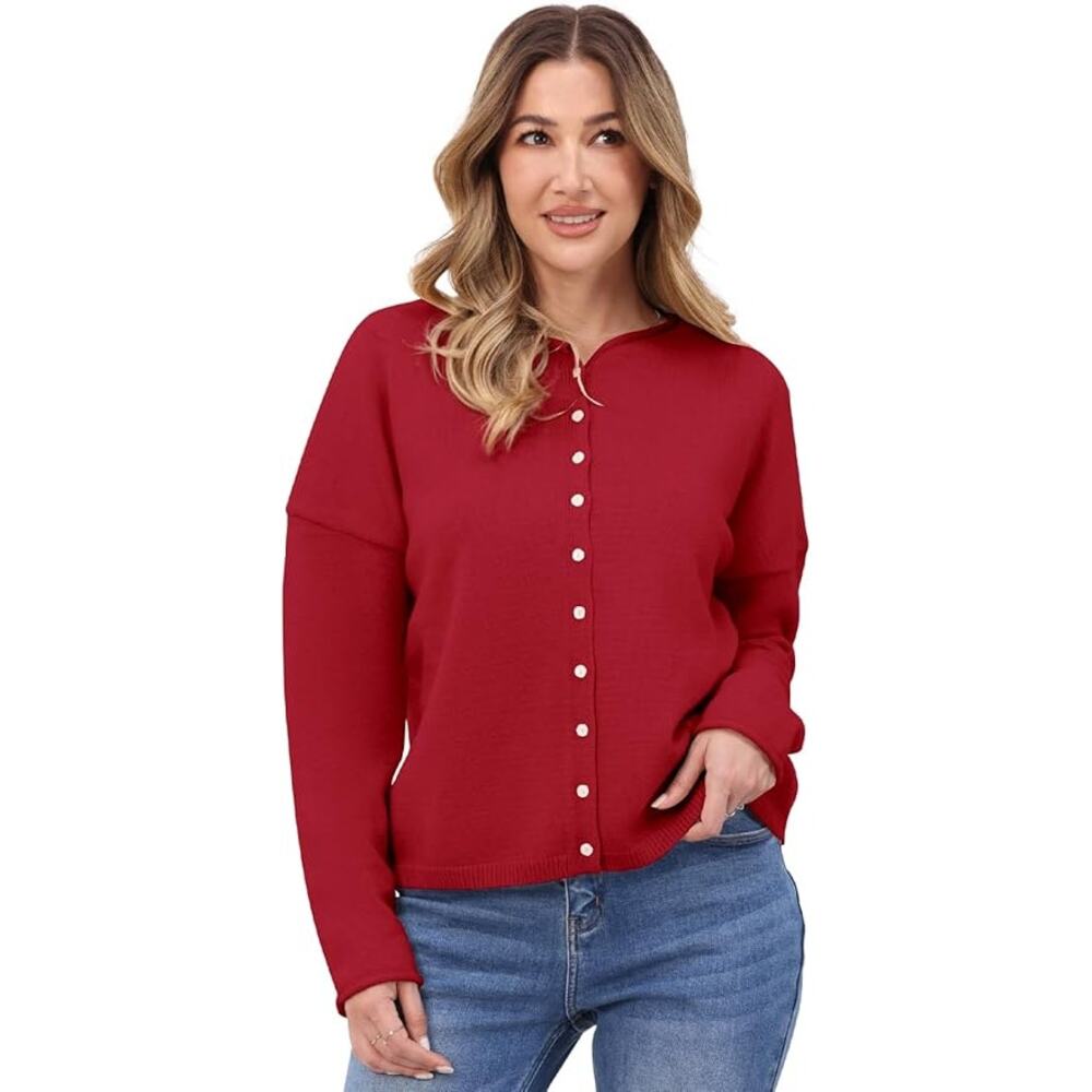 NEW Women’s Lightweight Button Front Crew Neck Cardigan Sweater Ribbed XL